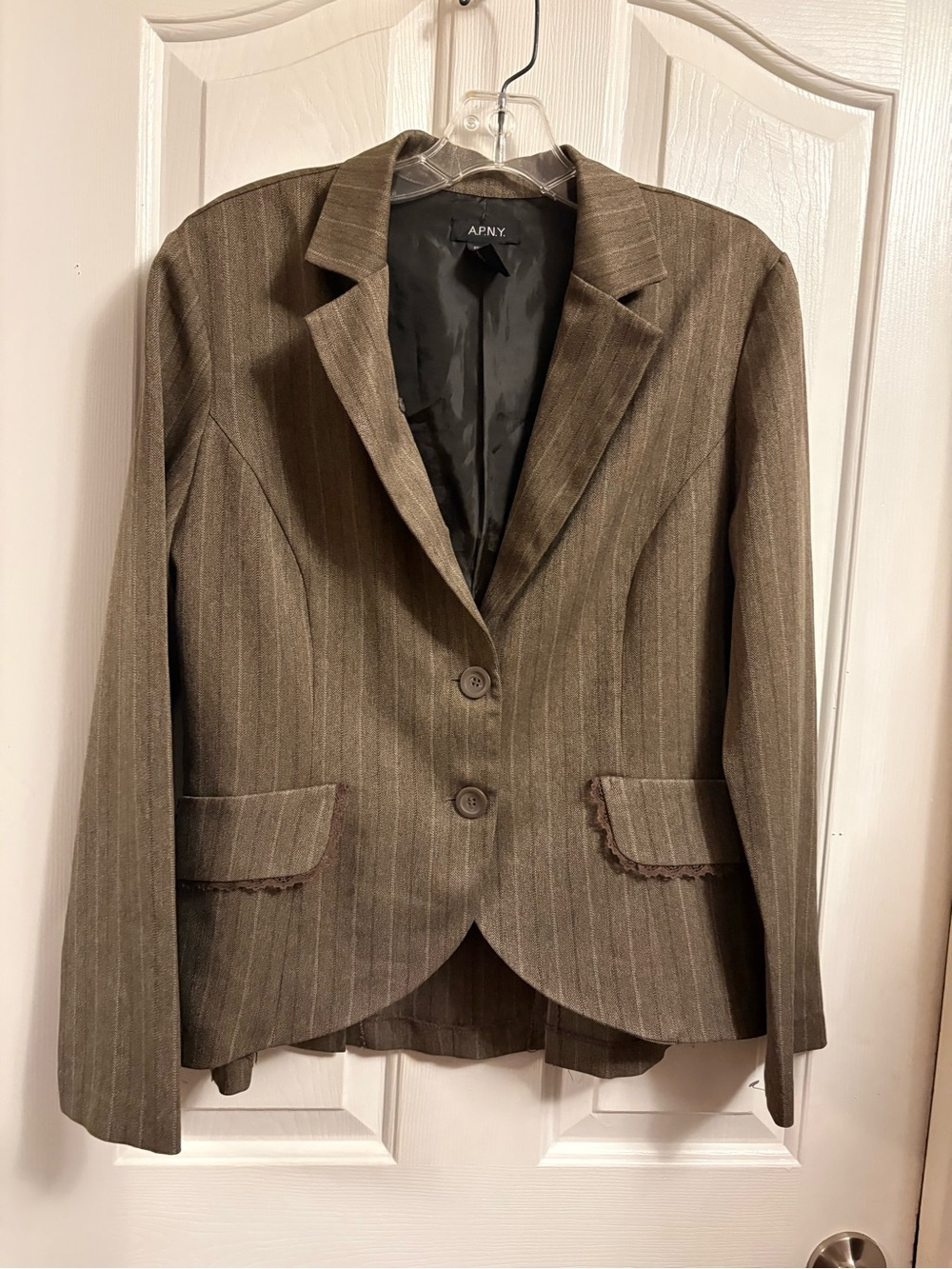 Women's Brown Pinstripe Notched Blazer